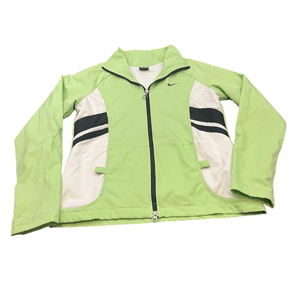 Nike Full Zip Track Jacket Womens Medium Green White Black Swoosh Sporty